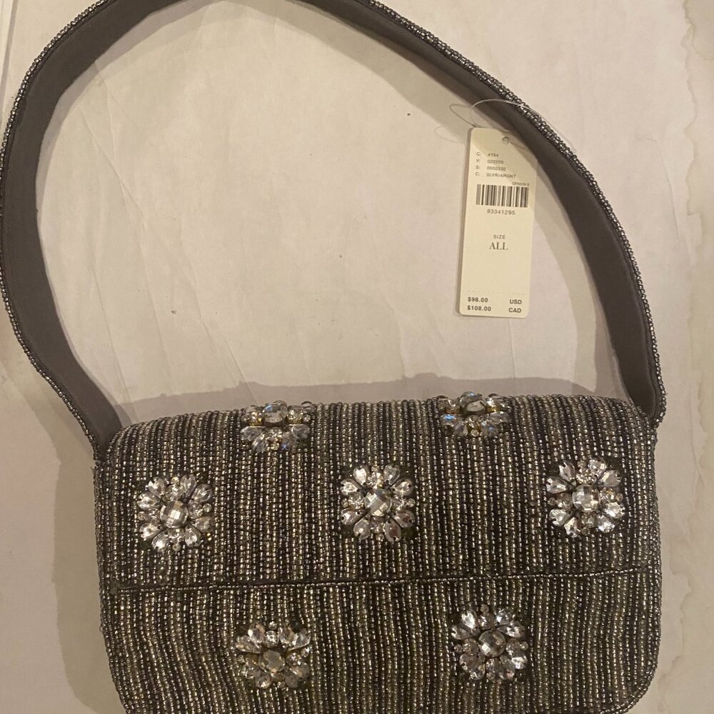 ANTHROPOLOGIE The Fiona Beaded Bag: beaded silver small flap shoulder bag